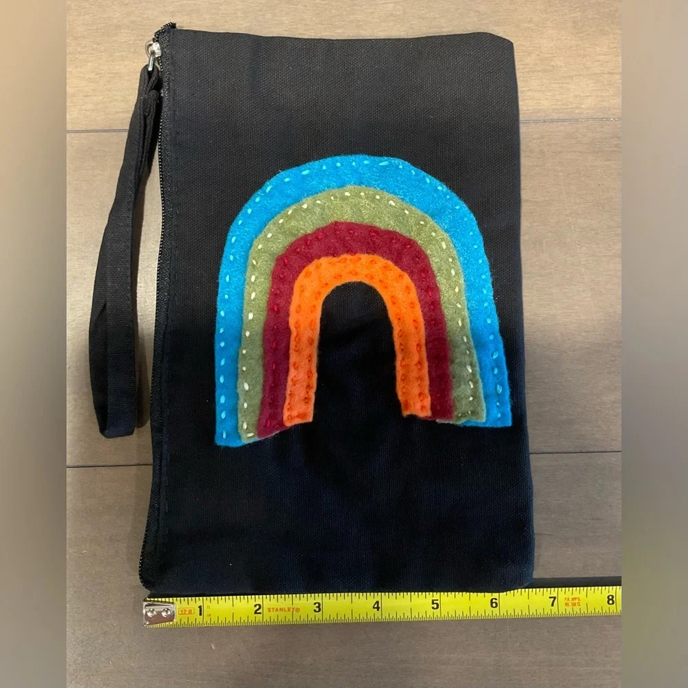New Hand Sewn Design Hippie Van /rainbow Canvas Zipper Bag